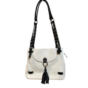 Cavalcanti Soft Leather Italian Shoulder Bag Purse With Black Tassels Off White